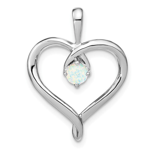 14k White Gold Created Opal Heart Pendant