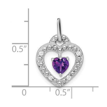 14k white gold amethyst and real diamond heart pendant pm7022 am 005 wa