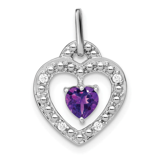 14k white gold amethyst and real diamond heart pendant pm7022 am 005 wa