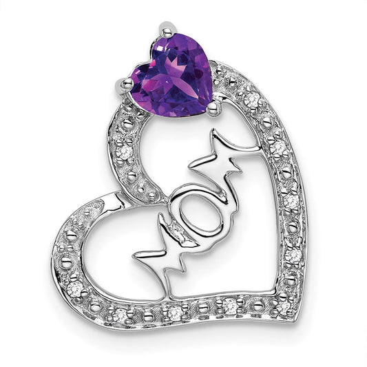 14k white gold amethyst and real diamond mom heart pendant pm7023 am 005 wa