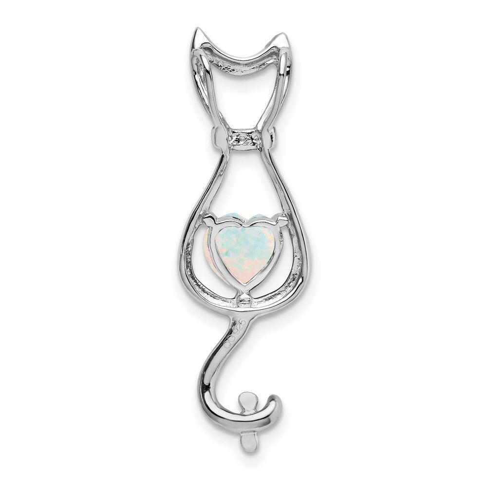 14k white gold created opal and real diamond cat pendant pm7030 op 002 wa