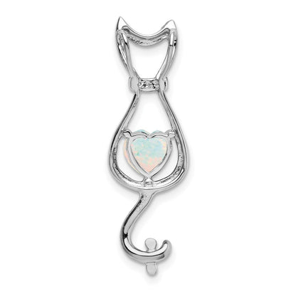 14k white gold created opal and real diamond cat pendant pm7030 op 002 wa