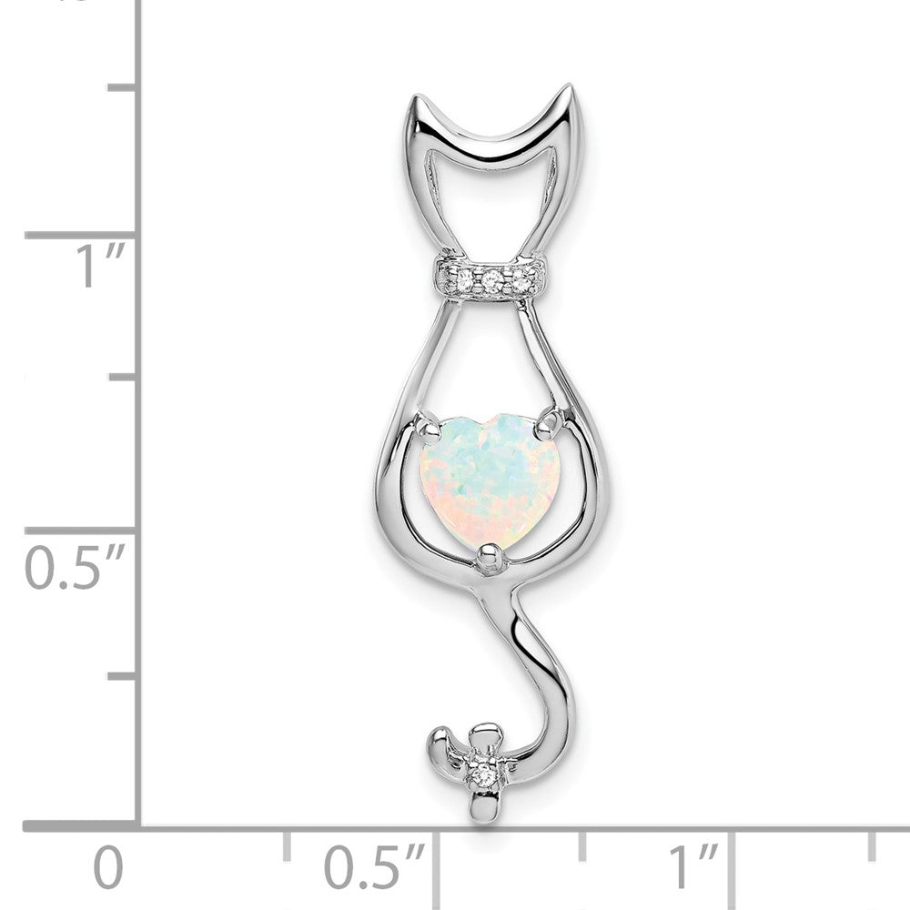 14k white gold created opal and real diamond cat pendant pm7030 op 002 wa