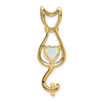14k yellow gold created opal and real diamond cat pendant pm7030 op 002 ya