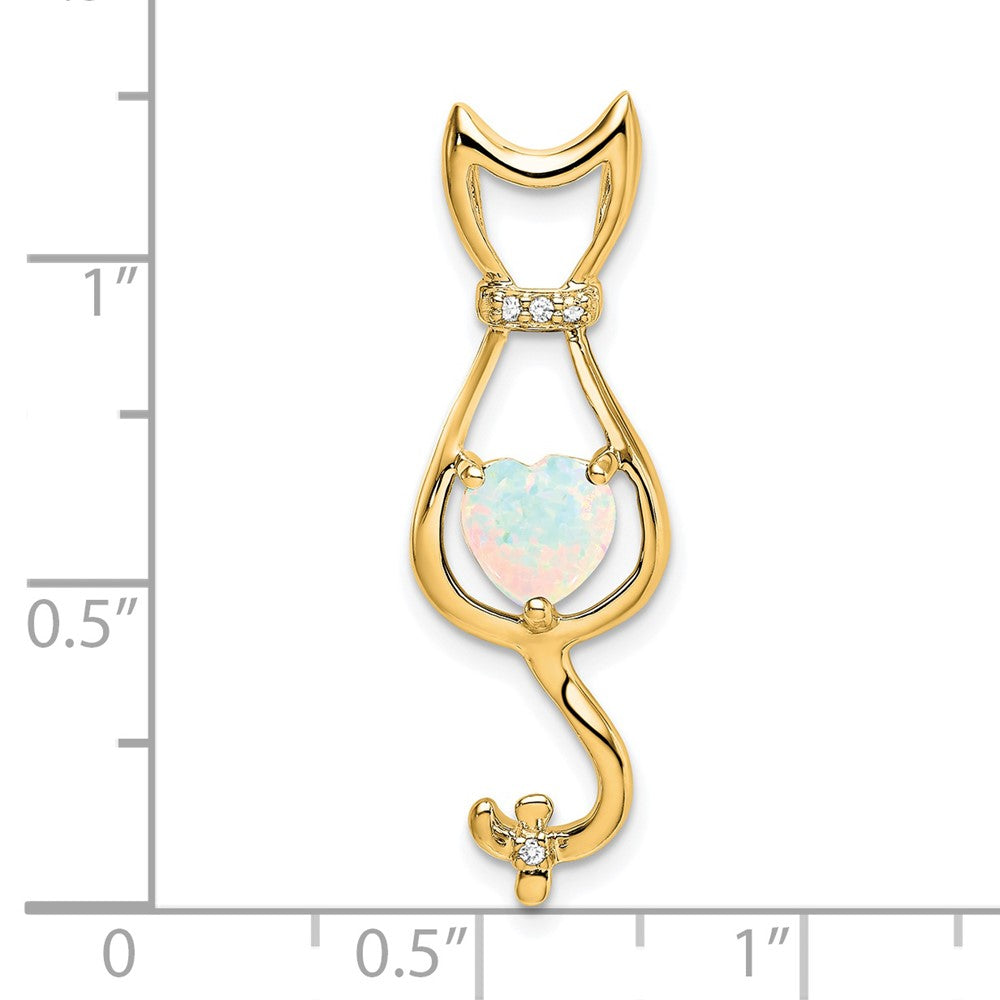 14k yellow gold created opal and real diamond cat pendant pm7030 op 002 ya