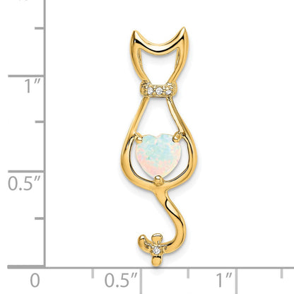 14k yellow gold created opal and real diamond cat pendant pm7030 op 002 ya