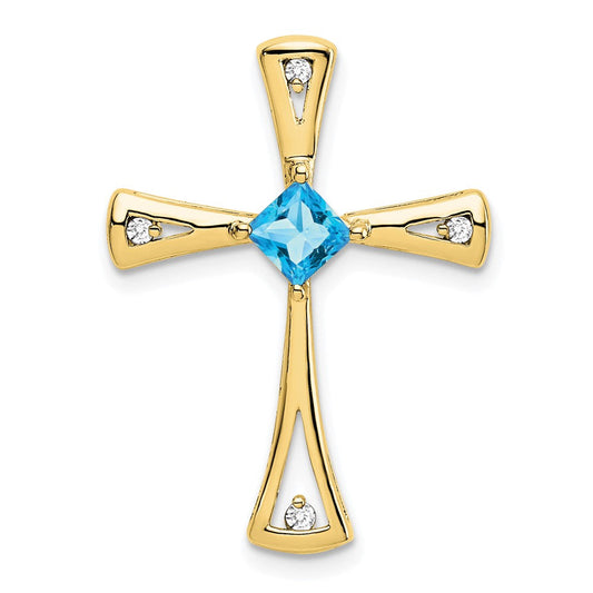 10k yellow gold blue topaz and real diamond cross pendant pm7031 bt 005 1ya