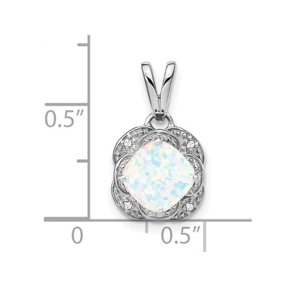 14k white gold cushion created opal and real diamond pendant pm7037 op 002 wa