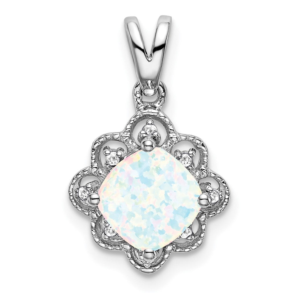 14k white gold created opal and real diamond scalloped pendant pm7047 op 004 wa