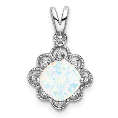 14k white gold created opal and real diamond scalloped pendant pm7047 op 004 wa