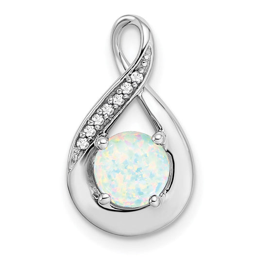 14k white gold created opal and real diamond pendant pm7056 op 003 wa