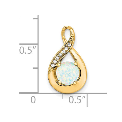 14k yellow gold created opal and real diamond pendant pm7056 op 003 ya