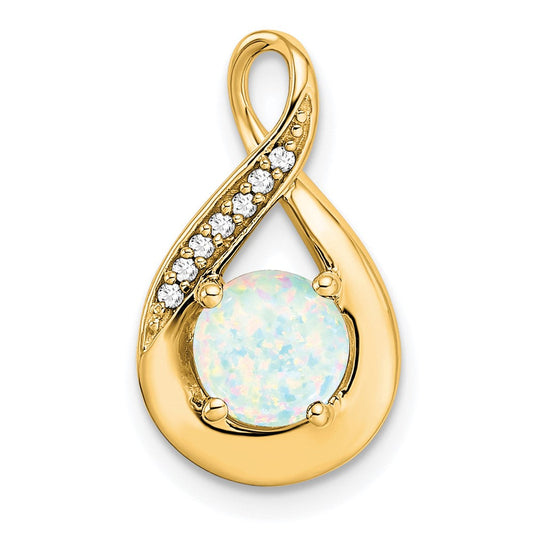 14k yellow gold created opal and real diamond pendant pm7056 op 003 ya