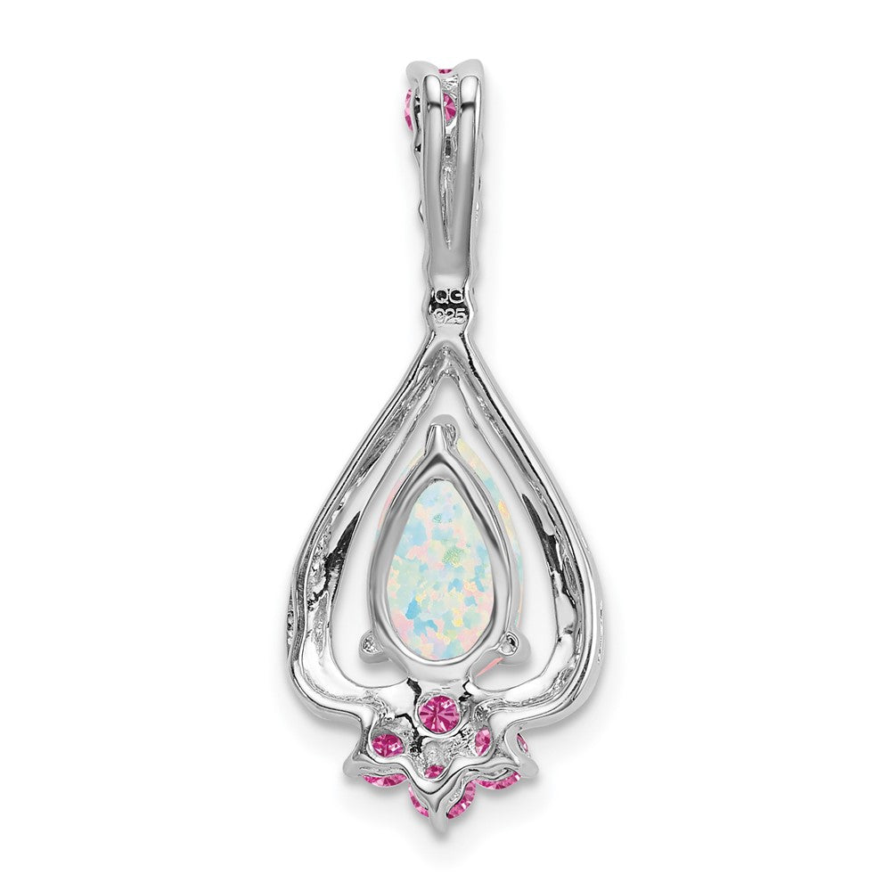 14k white gold pear created opal created pink sapphire pendant pm7071 op cps w
