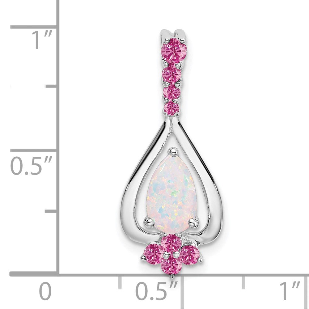 14k white gold pear created opal created pink sapphire pendant pm7071 op cps w