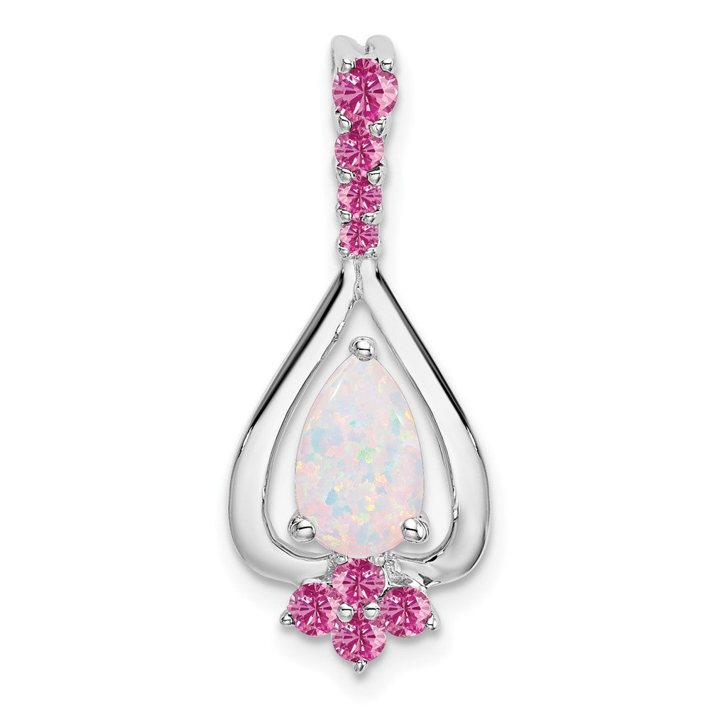 14k white gold pear created opal created pink sapphire pendant pm7071 op cps w