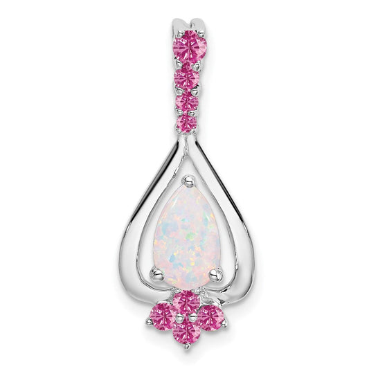 14k white gold pear created opal created pink sapphire pendant pm7071 op cps w