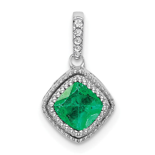 10k white gold cushion emerald and real diamond pendant pm7092 em 013 1wa