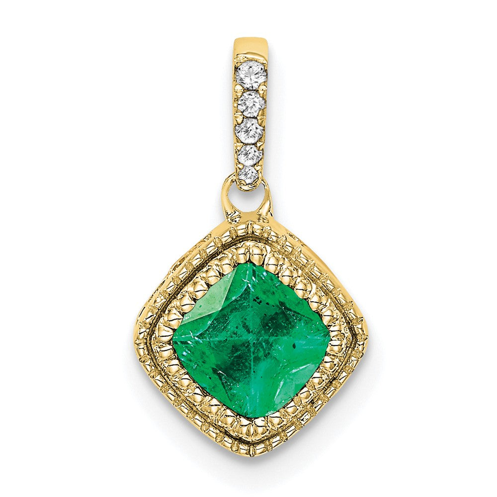 10k yellow gold cushion emerald and real diamond pendant pm7092 em 013 1ya