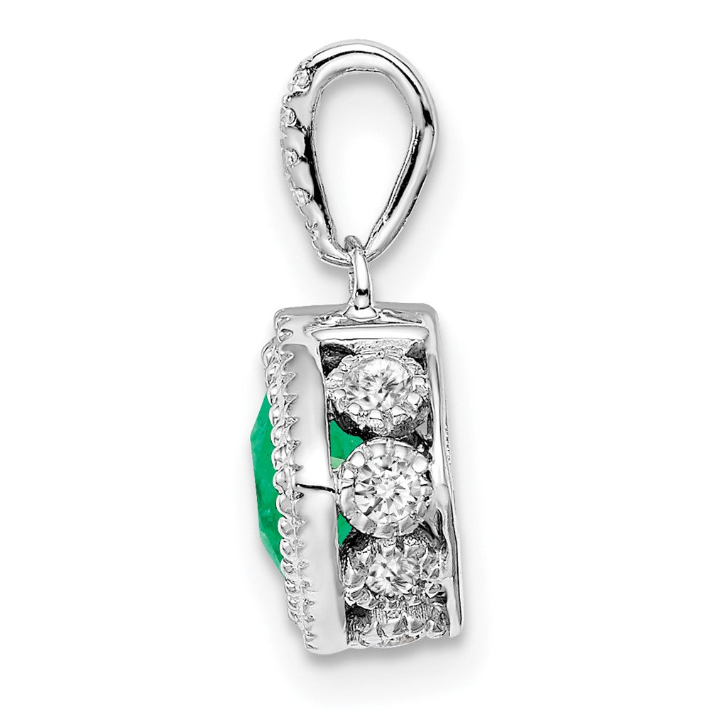 14k white gold cushion emerald and real diamond pendant pm7092 em 013 wa
