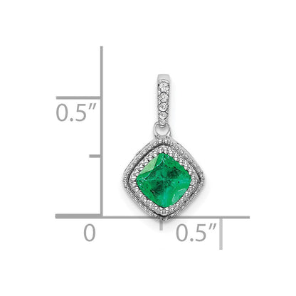 14k white gold cushion emerald and real diamond pendant pm7092 em 013 wa