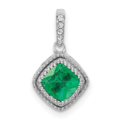 14k white gold cushion emerald and real diamond pendant pm7092 em 013 wa