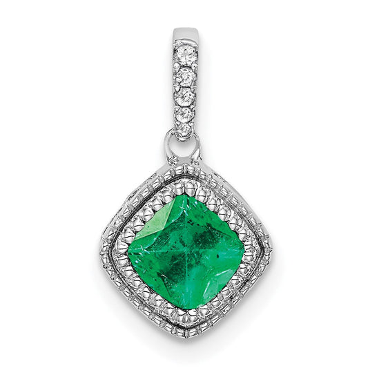 14k white gold cushion emerald and real diamond pendant pm7092 em 013 wa