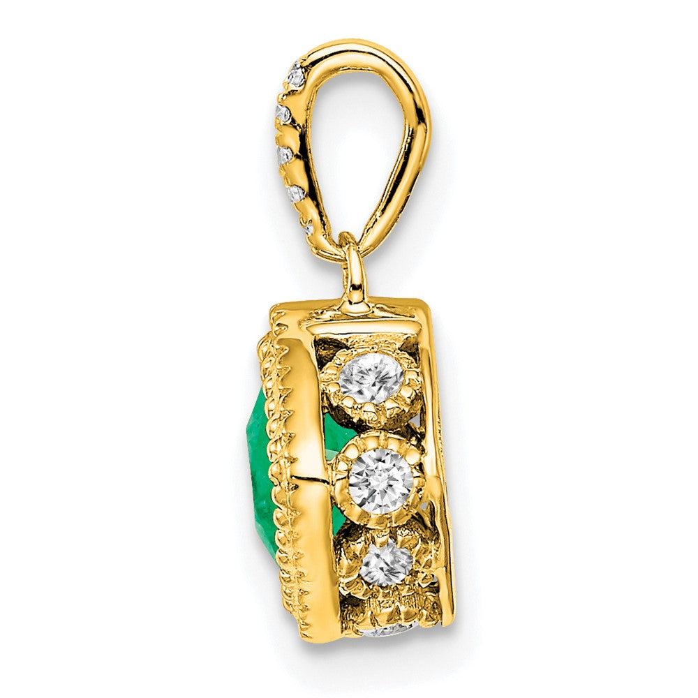 14k yellow gold cushion emerald and real diamond pendant pm7092 em 013 ya