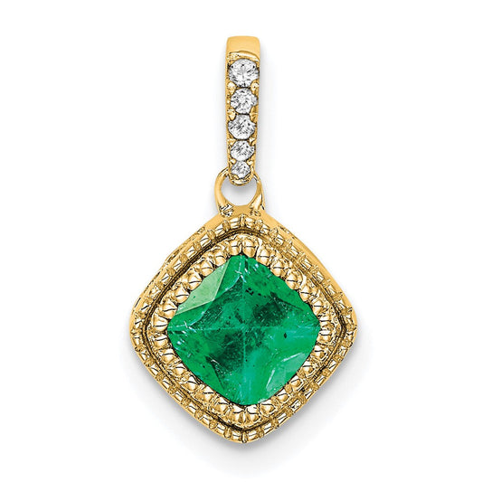 14k yellow gold cushion emerald and real diamond pendant pm7092 em 013 ya