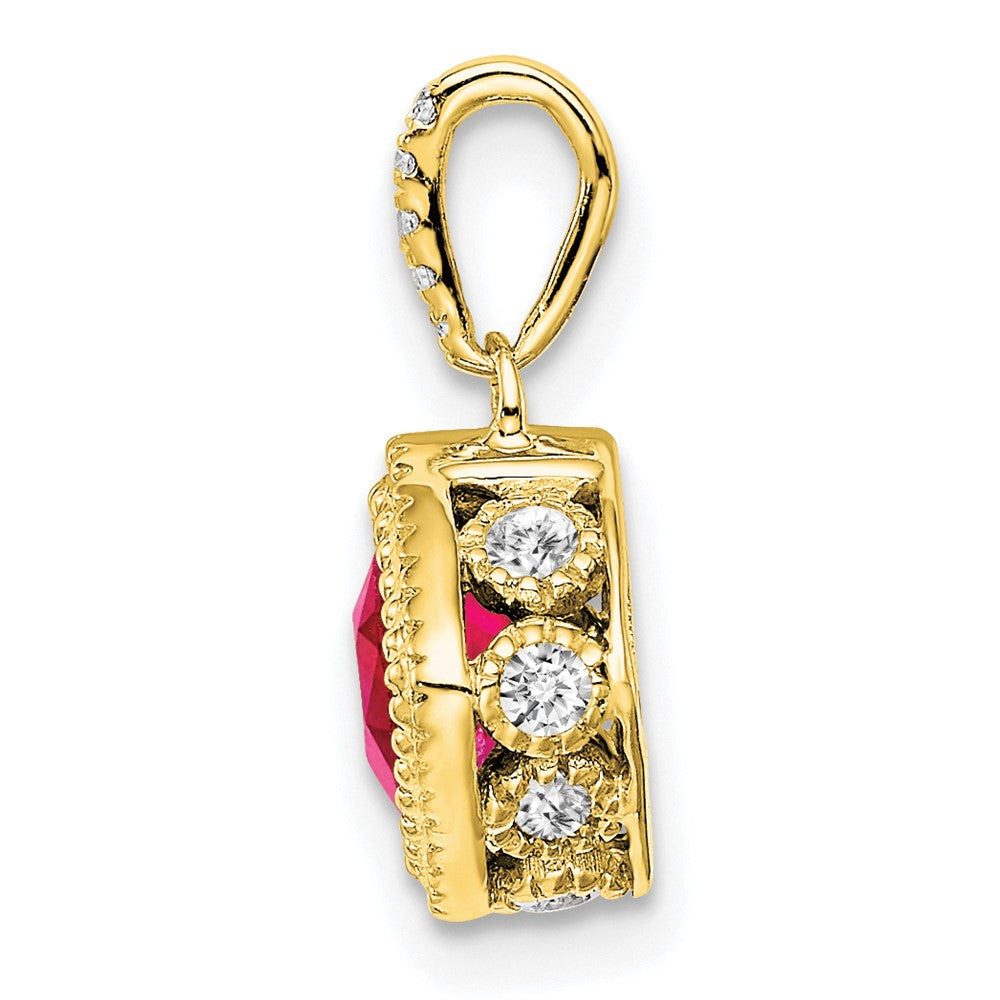 10k yellow gold cushion ruby and real diamond pendant pm7092 ru 013 1ya