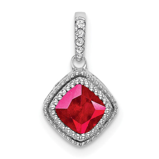 14k white gold cushion ruby and real diamond pendant pm7092 ru 013 wa