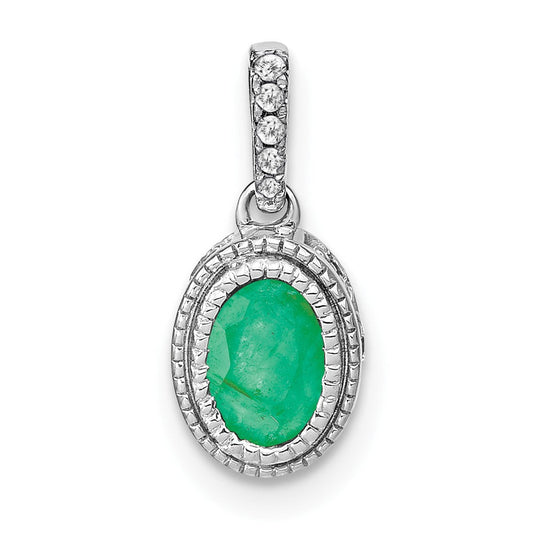 14k white gold oval emerald and real diamond pendant pm7093 em 011 wa