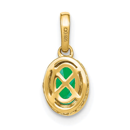 14k yellow gold oval emerald and real diamond pendant pm7093 em 011 ya