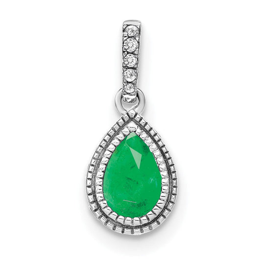 14k white gold pear emerald and real diamond pendant pm7094 em 019 wa
