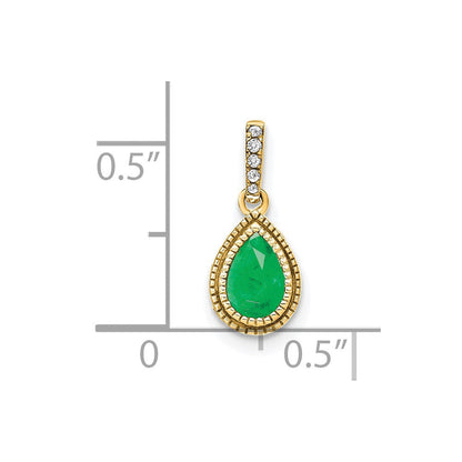 14k yellow gold pear emerald and real diamond pendant pm7094 em 019 ya
