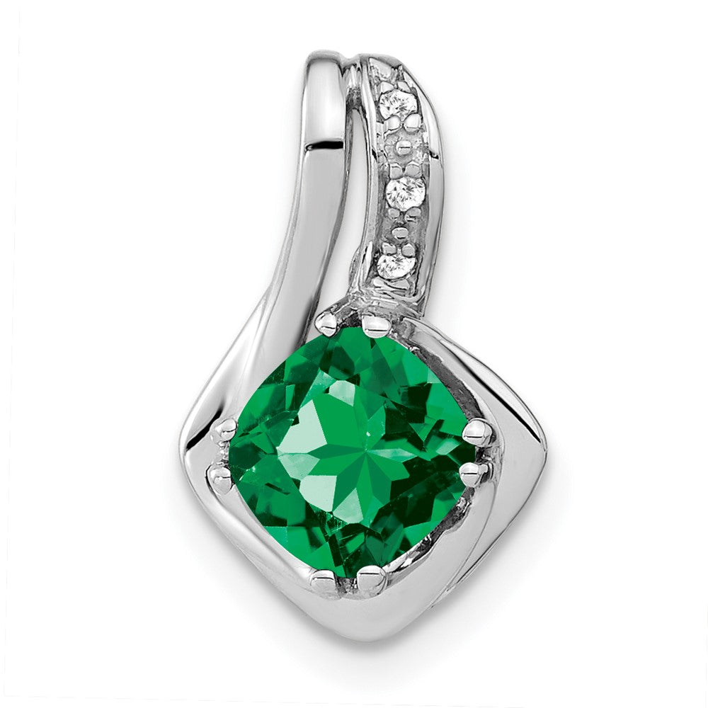 14k white gold created emerald and real diamond pendant pm7117 em 002 wa
