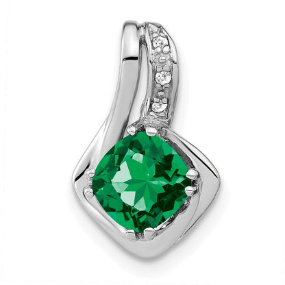 14k white gold created emerald and real diamond pendant pm7117 em 002 wa