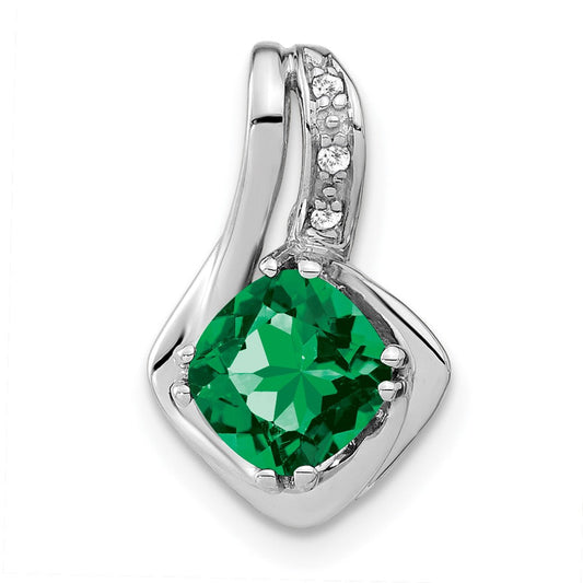 14k white gold created emerald and real diamond pendant pm7117 em 002 wa