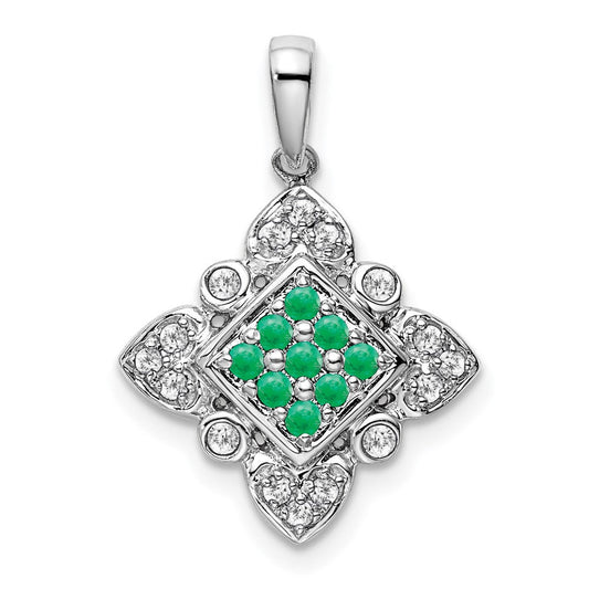 14k white gold emerald and real diamond vintage pendant pm7181 em 015 wa