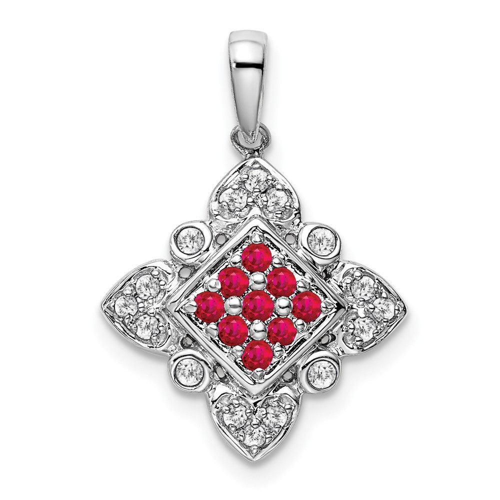 14k white gold ruby and real diamond vintage pendant pm7181 ru 015 wa