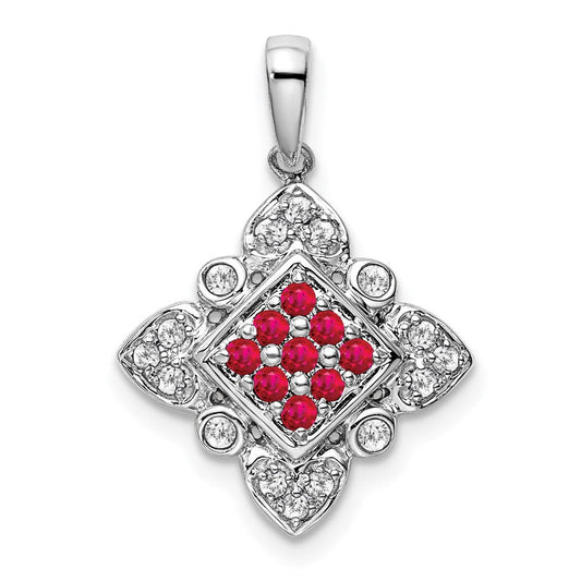 14k white gold ruby and real diamond vintage pendant pm7181 ru 015 wa