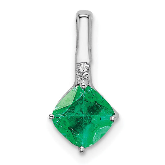14k white gold cushion emerald and real diamond pendant pm7183 em 001 wa