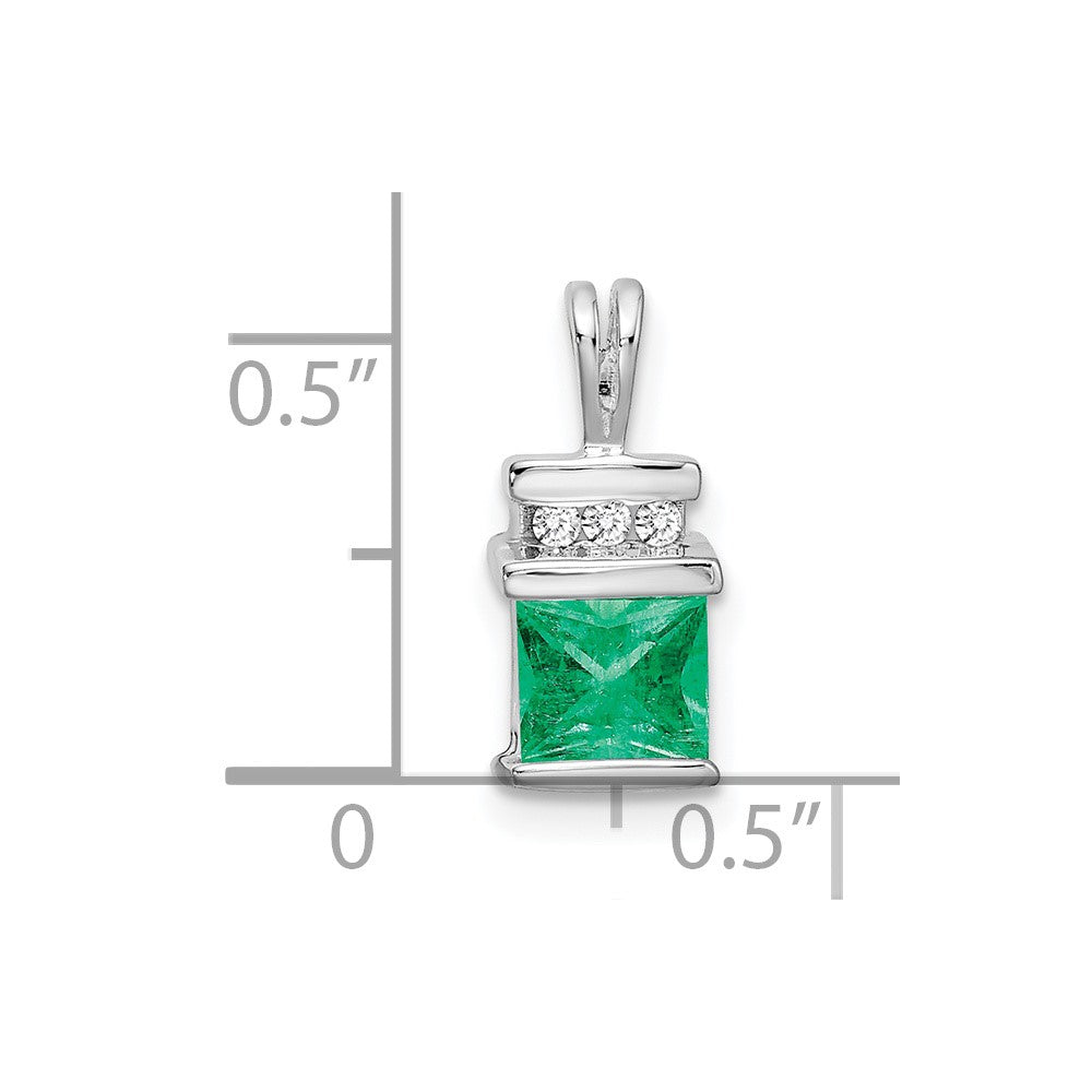 14k white gold square emerald and real diamond pendant pm7184 em 003 wa