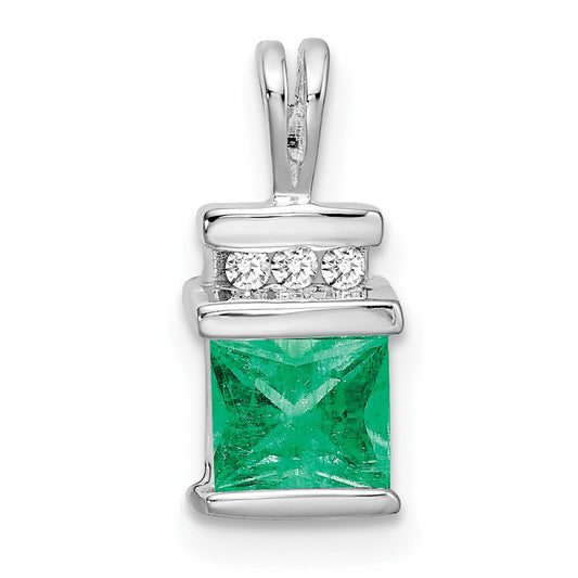 14k white gold square emerald and real diamond pendant pm7184 em 003 wa