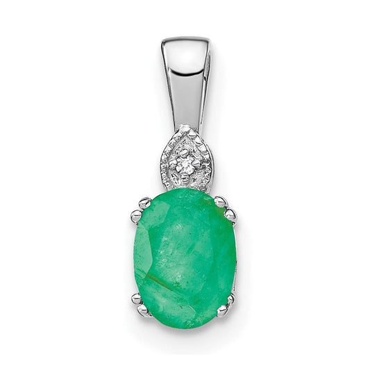 14k white gold oval emerald and real diamond pendant pm7185 em 001 wa