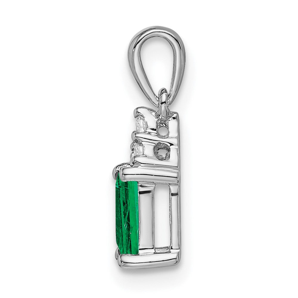 14k white gold rectangle emerald and real diamond pendant pm7186 em 007 wa