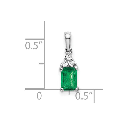 14k white gold rectangle emerald and real diamond pendant pm7186 em 007 wa