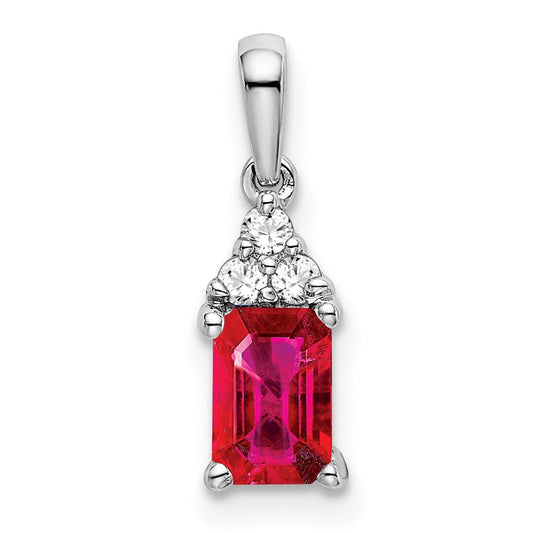 14k white gold emerald shape ruby and real diamond pendant pm7186 ru 007 wa