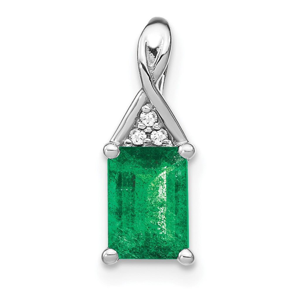 14k white gold rectangle emerald and real diamond pendant pm7187 em 002 wa