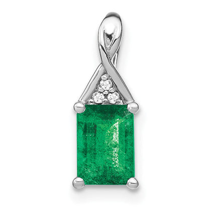 14k white gold rectangle emerald and real diamond pendant pm7187 em 002 wa